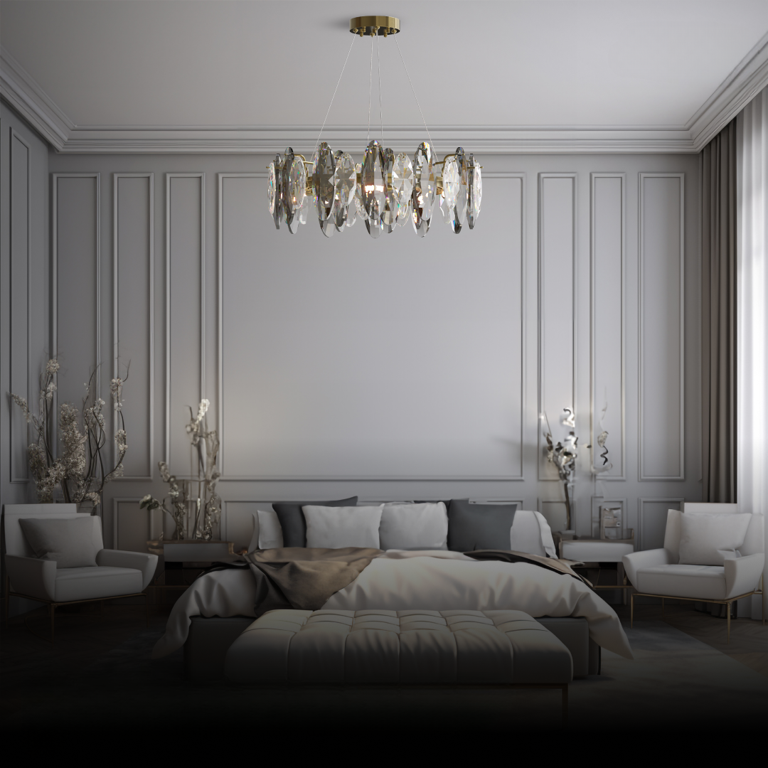 Design LED Lustre Verre/Métal Cristaux Doré Salon/Chambre | Las Sola