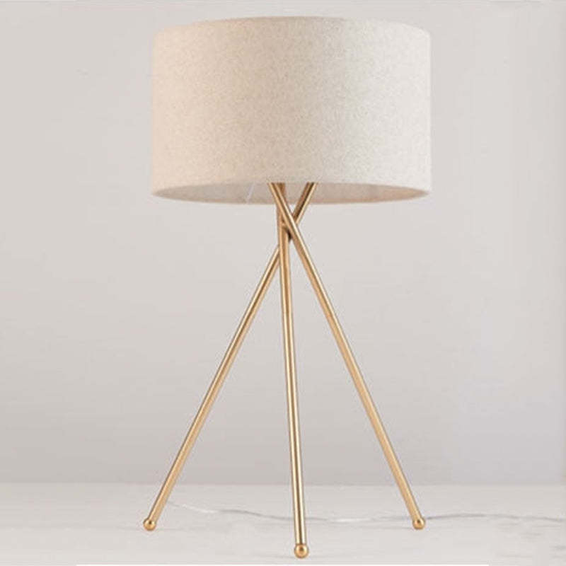 Baines Lampadaire/Lampe de Table Cylindre Moderne, Métal/Tissu, Blanc, Salon