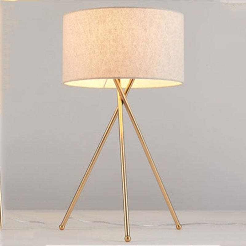 Baines Lampadaire/Lampe de Table Cylindre Moderne, Métal/Tissu, Blanc, Salon