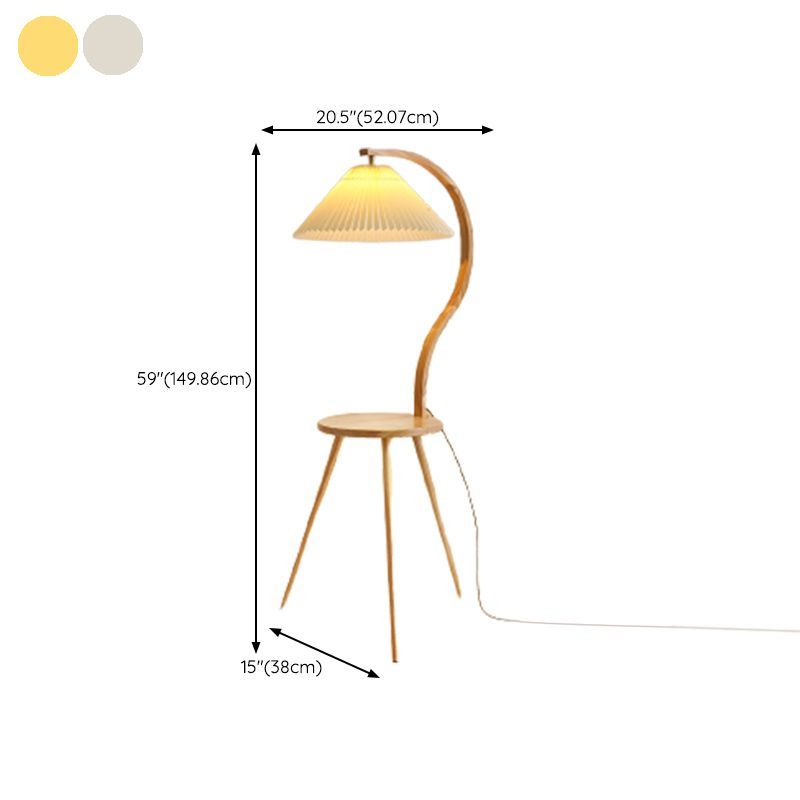 Ozawa Lampadaire Plissé Moderne, Bois/Tissu, Blanc, Salon
