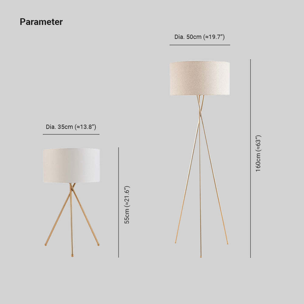 Baines Lampadaire/Lampe de Table Cylindre Moderne, Métal/Tissu, Blanc, Salon