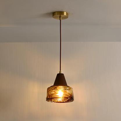 Hailie Vintage Round Wood Glass Pendant Light Dining Room Bedroom