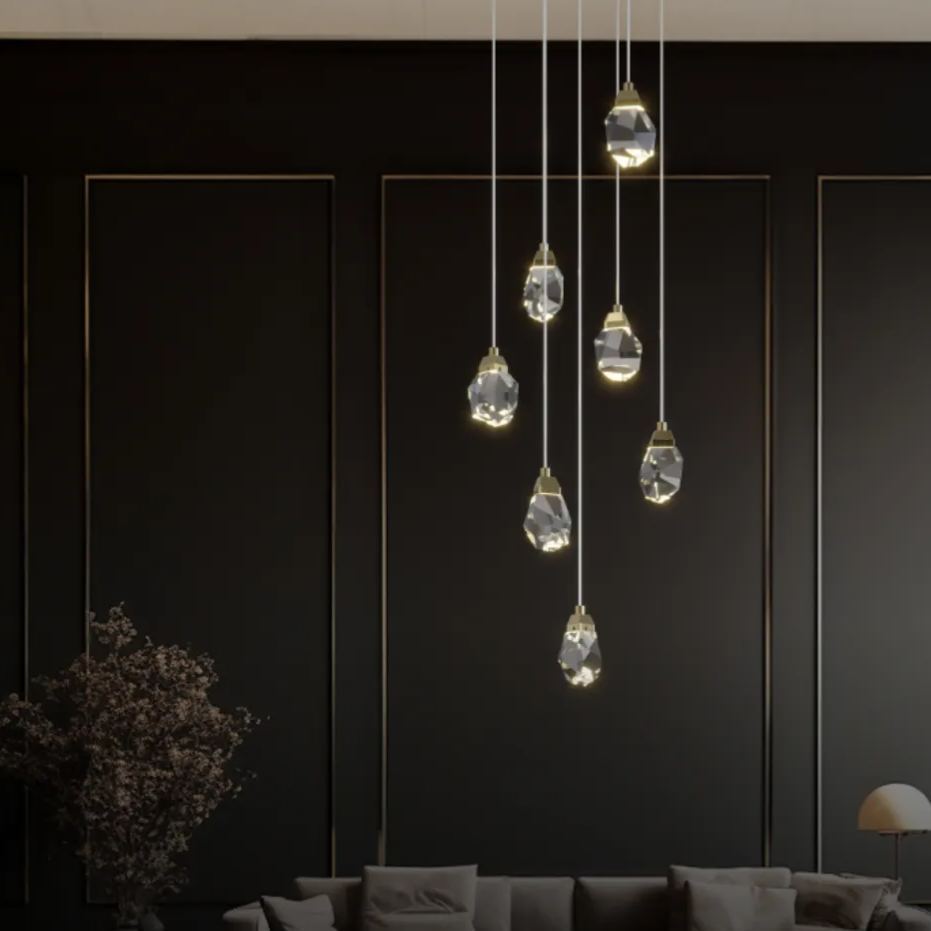 Marilyn Luminaire Or Suspension Verre/Métal Pierres Chambre/Salon
