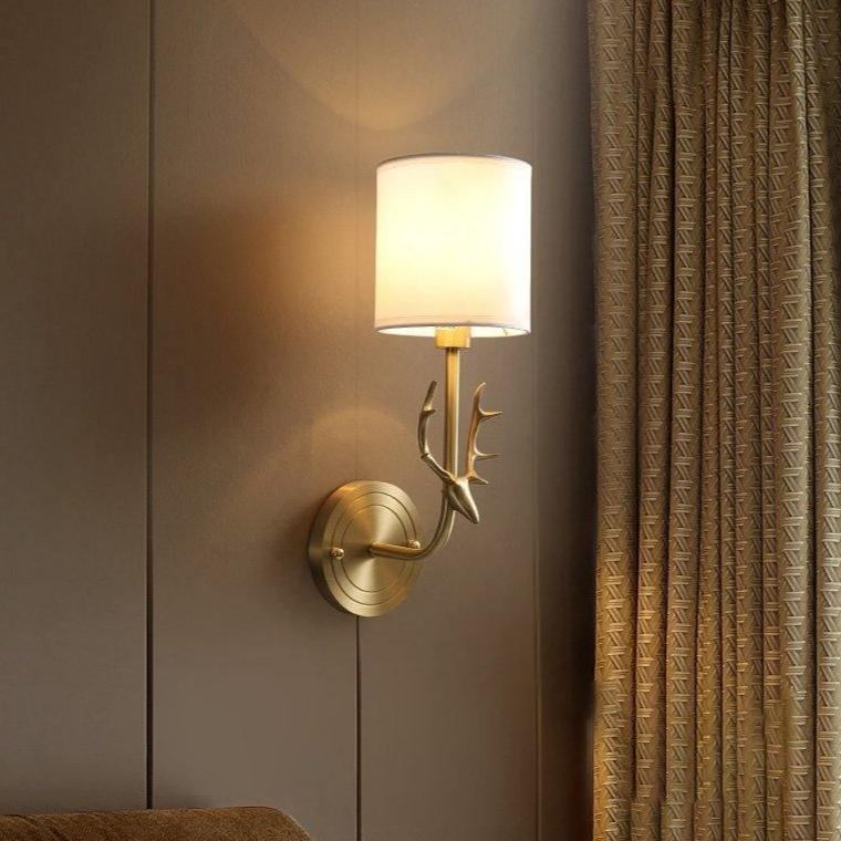 Alessio Vintage Brass Deer Head Fabric Wall Light Bedroom Hallway