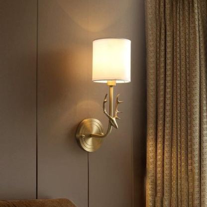 Alessio Vintage Brass Deer Head Fabric Wall Light Bedroom Hallway
