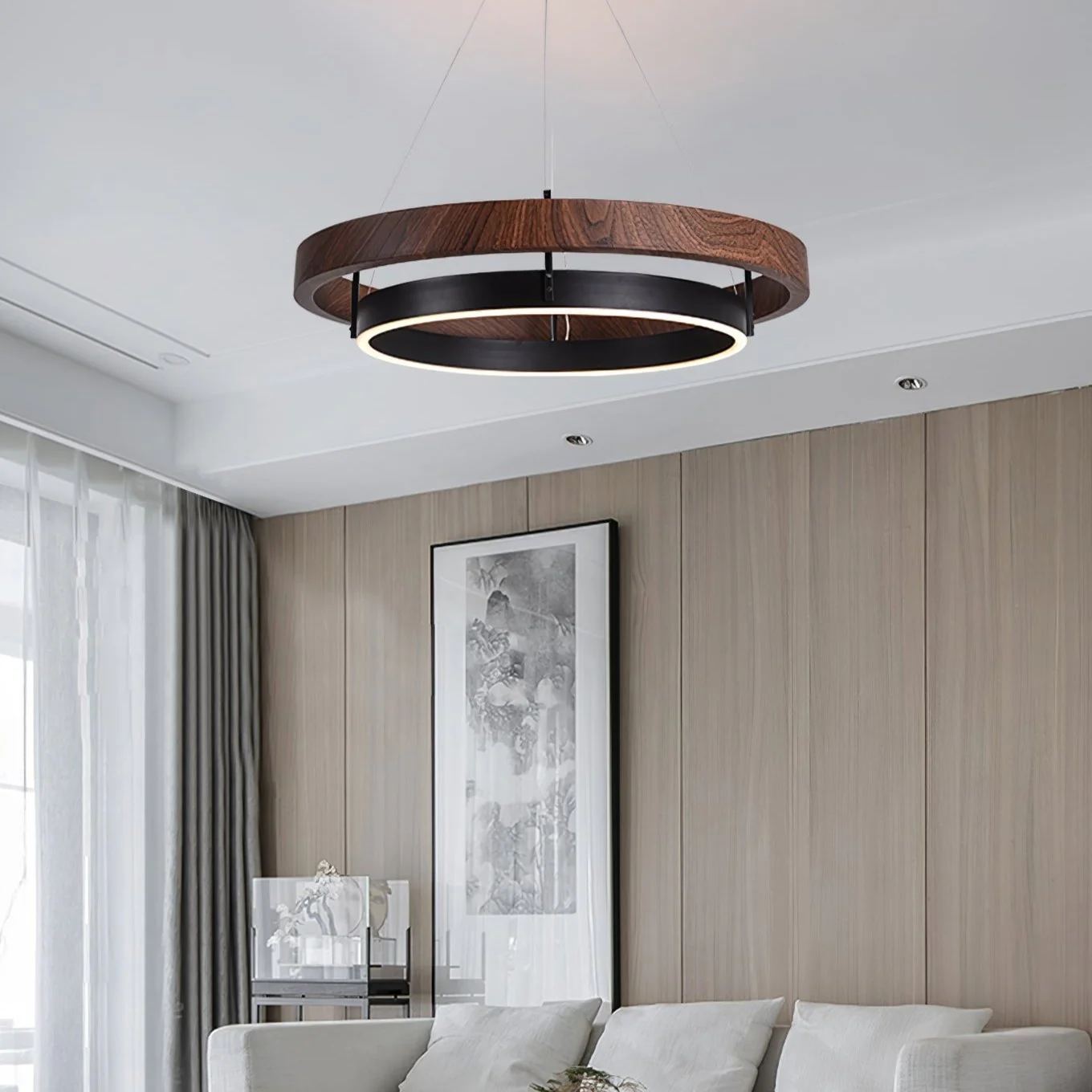 Muto Modern Round Metal Wood Chandelier Dining Living Room Bedroom