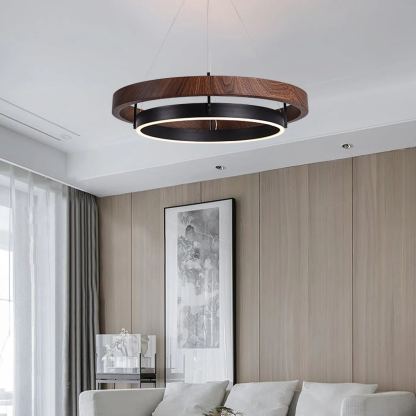 Muto Modern Round Metal Wood Chandelier Dining Living Room Bedroom