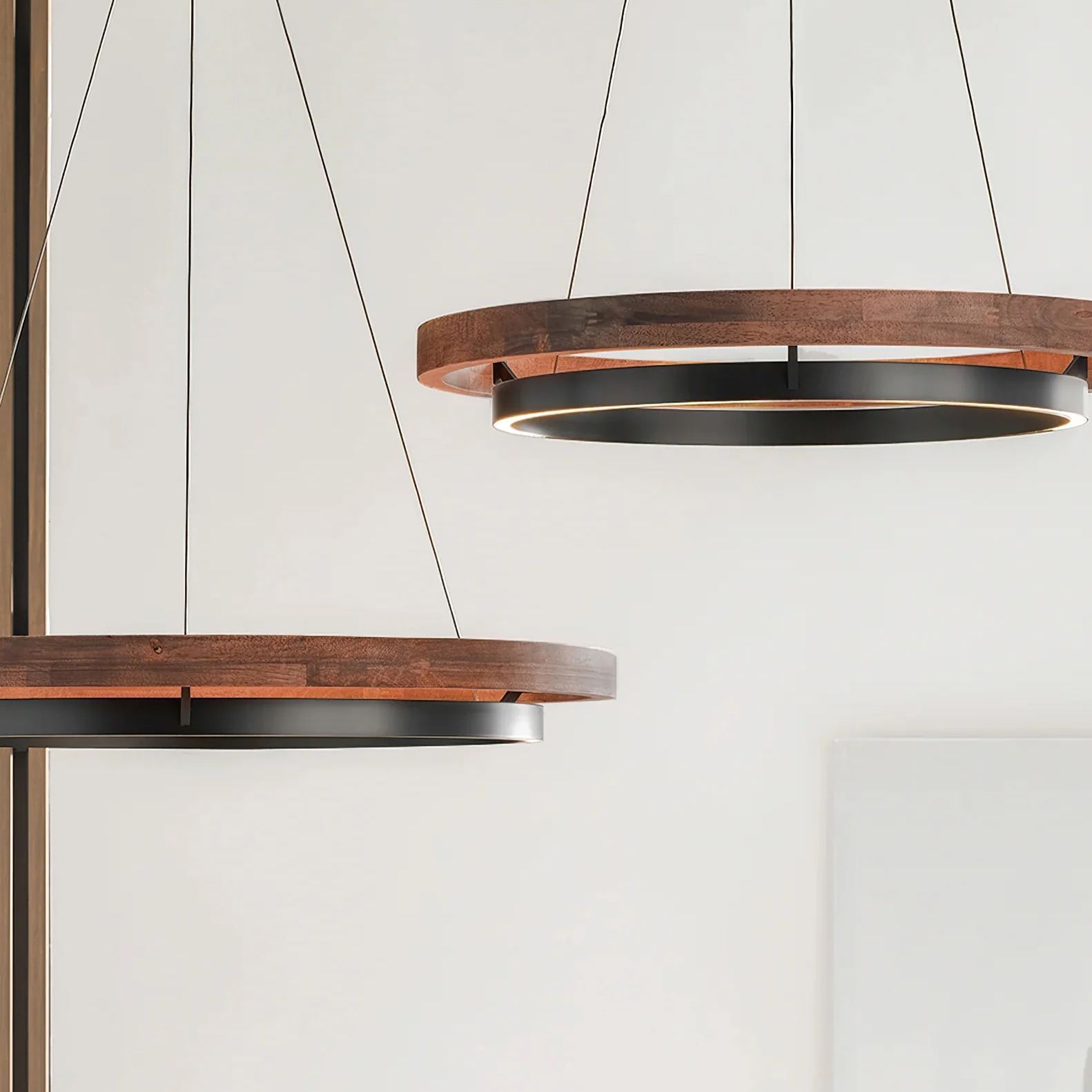 Muto Modern Round Metal Wood Chandelier Dining Living Room Bedroom