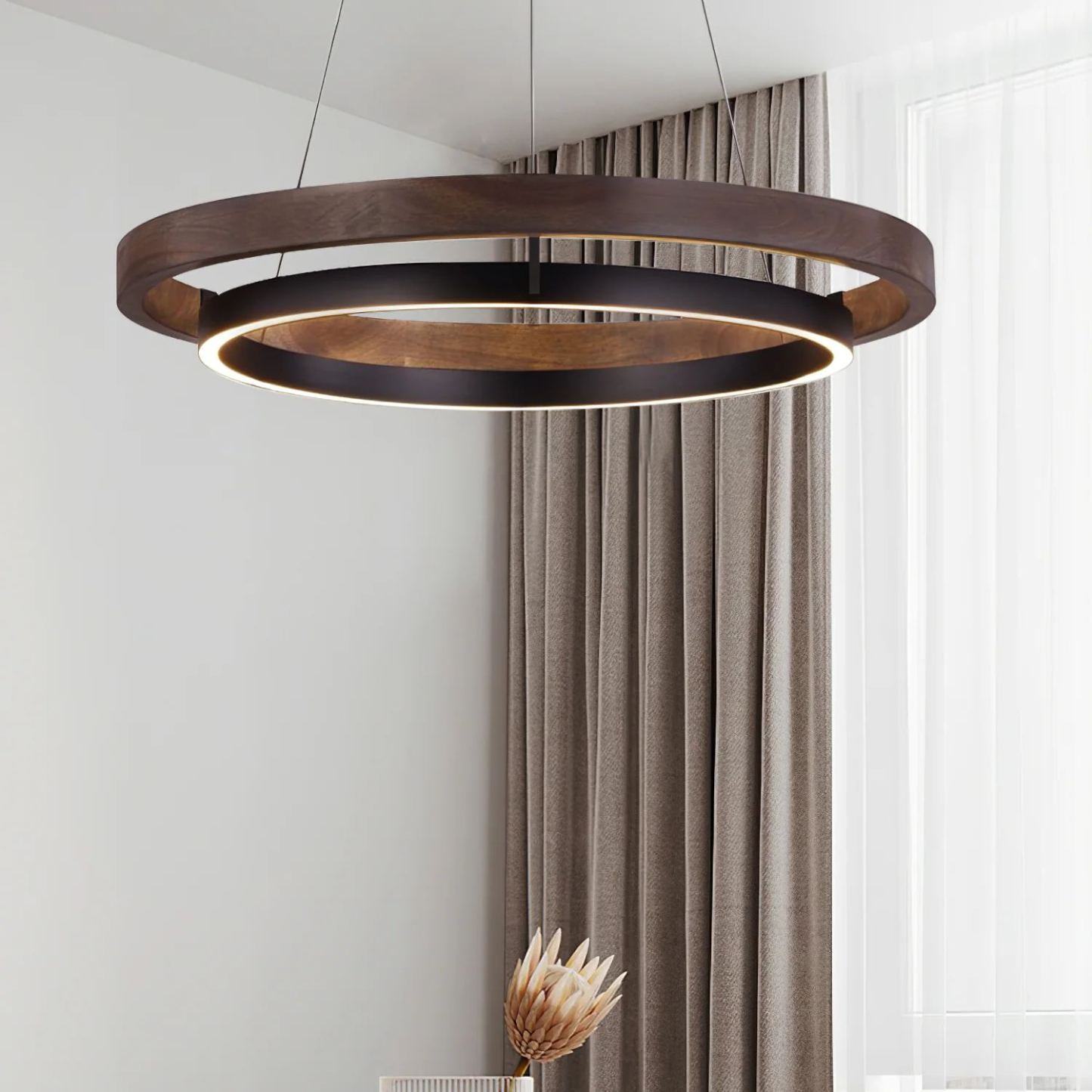Muto Modern Round Metal Wood Chandelier Dining Living Room Bedroom