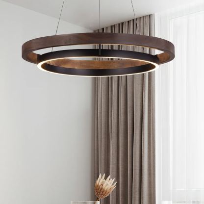 Muto Modern Round Metal Wood Chandelier Dining Living Room Bedroom
