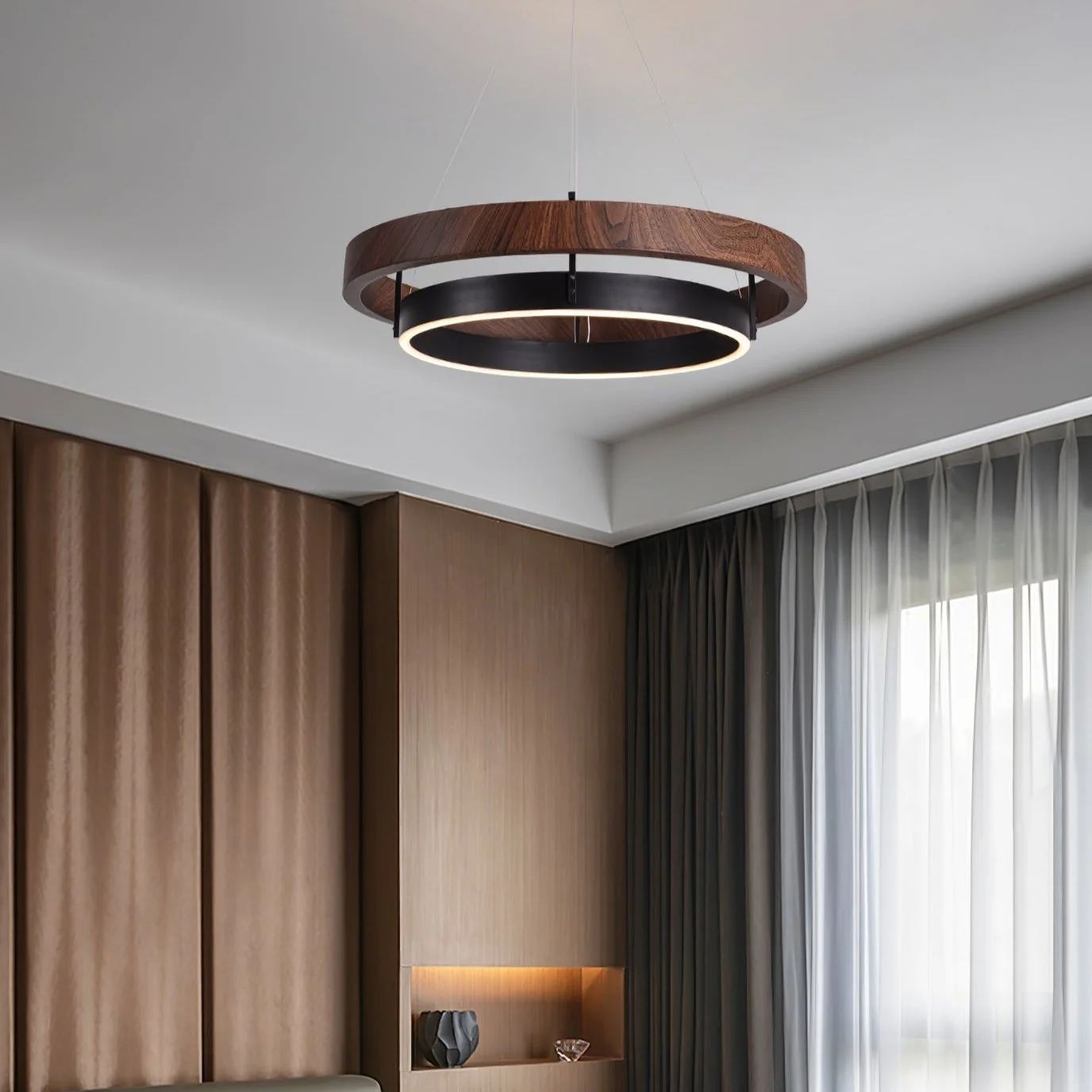 Muto Modern Round Metal Wood Chandelier Dining Living Room Bedroom