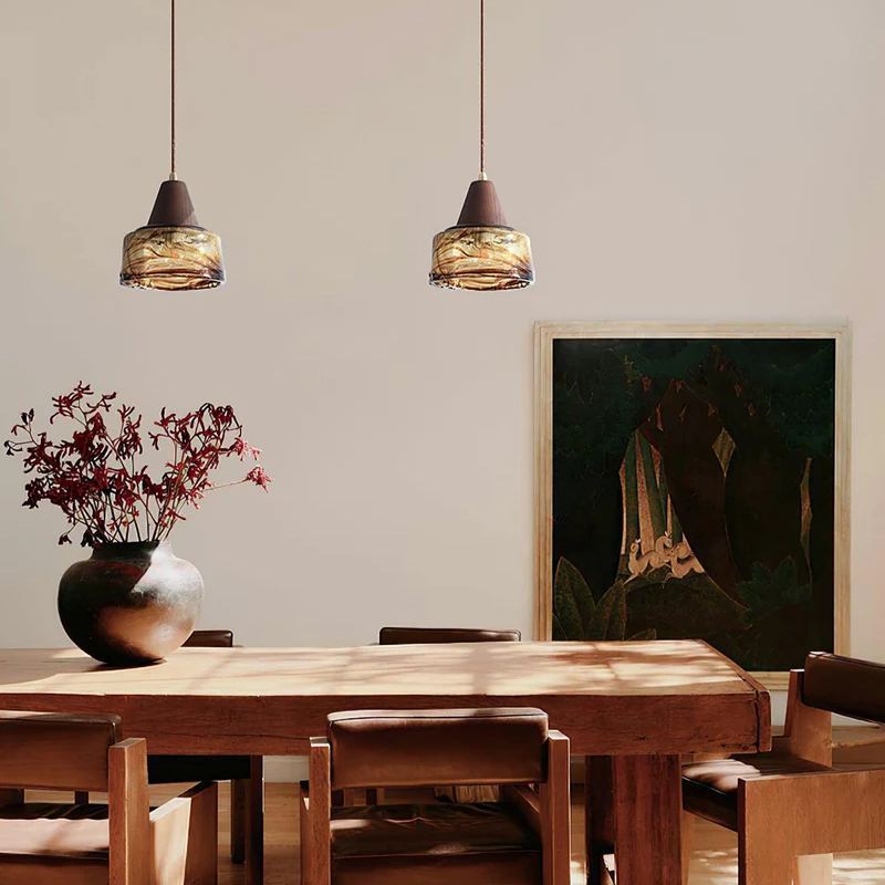 Hailie Vintage Rond Bois Verre Suspension Salle à Manger Chambre | Las Sola