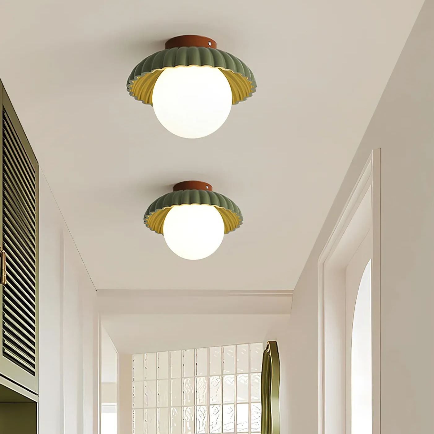 Hailie Vintage Brown Green Ceiling Light Bedroom Dining Room