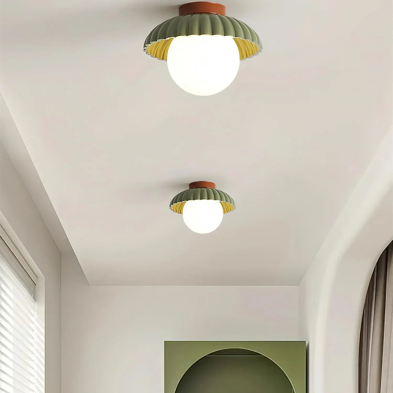 Hailie Vintage Brown Green Ceiling Light Bedroom Dining Room