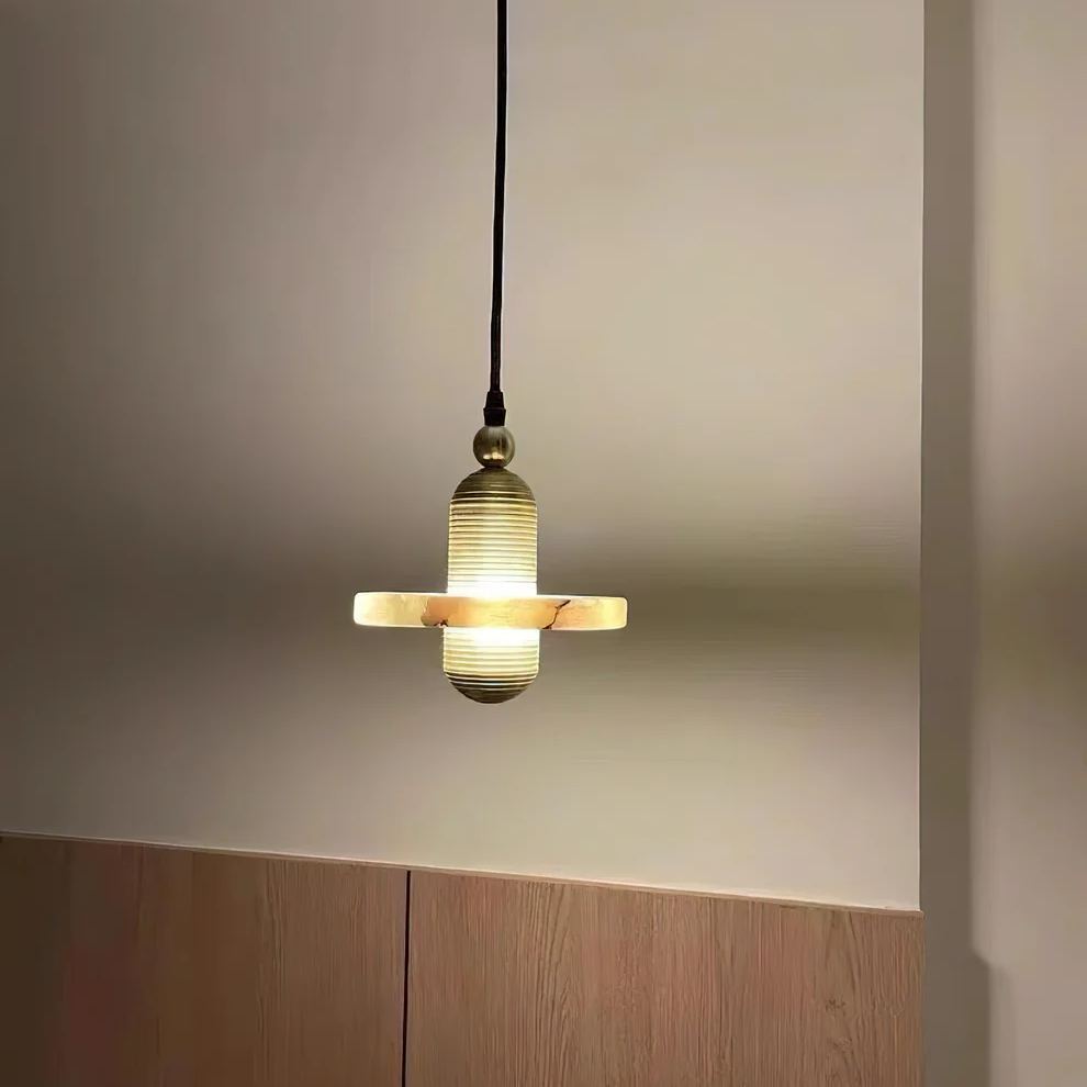 Jade Moderne Comète Rond Métal Albâtre Suspension Salle à Manger Salle de Bain