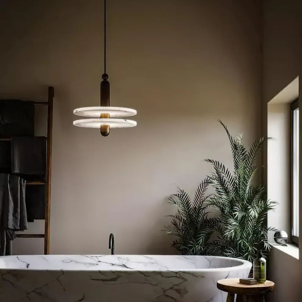 Jade Moderne Comète Rond Métal Albâtre Suspension Salle à Manger Salle de Bain