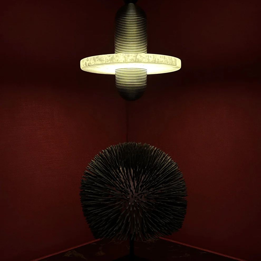 Jade Moderne Comète Rond Métal Albâtre Suspension Salle à Manger Salle de Bain