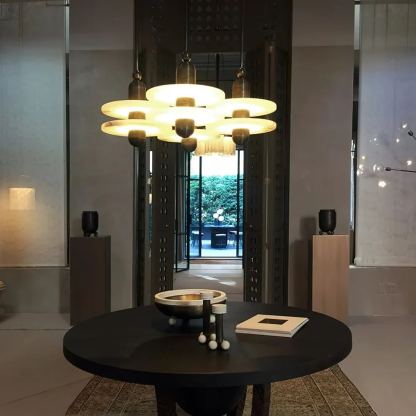Jade Moderne Comète Rond Métal Albâtre Suspension Salle à Manger Salle de Bain