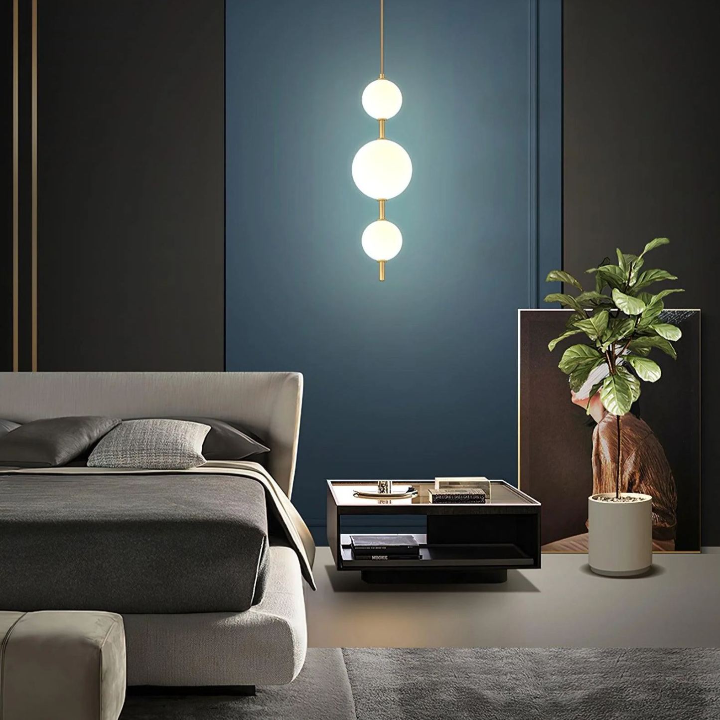 Edge Minimalisme Laiton Noir Métal Verre Suspensions Chambre à Coucher Salon