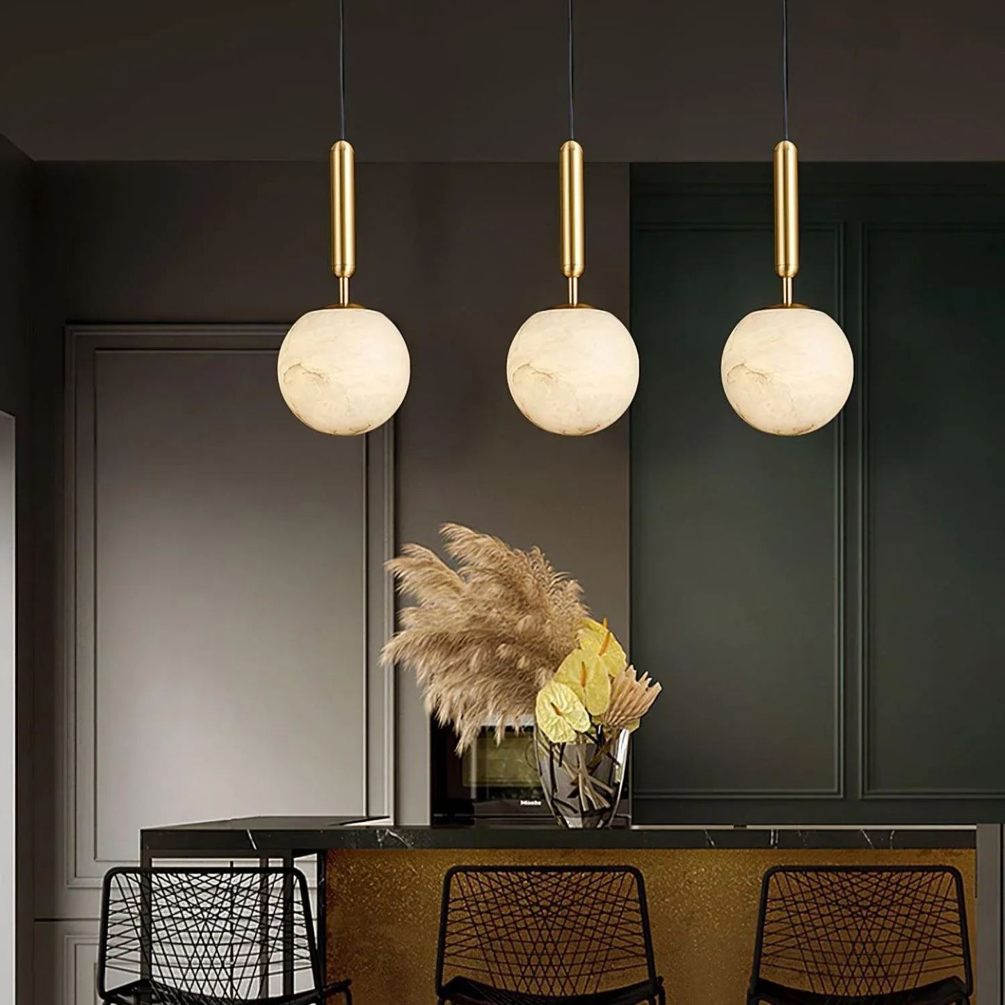 Jade Minimalisme Métal Albâtre Suspensions Chambre à Coucher Salon