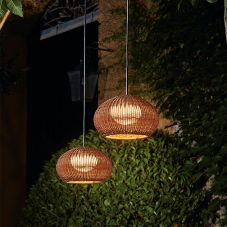 Ritta Suspension Lanterne Moderne, Métal/Rotin, Beige/Café, Extérieur