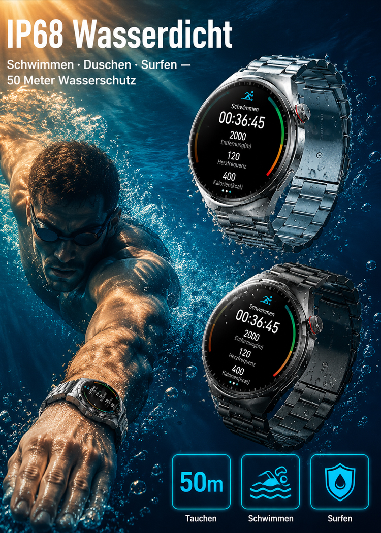 ⌚️【Das Spitzenmodell für alle Fälle】AI Smart Health Watch: Sportmodi in 4K-Qualität, IP68-Wasserfestigkeit und umfassende, schmerzfreie Blutzuckerüberwachung