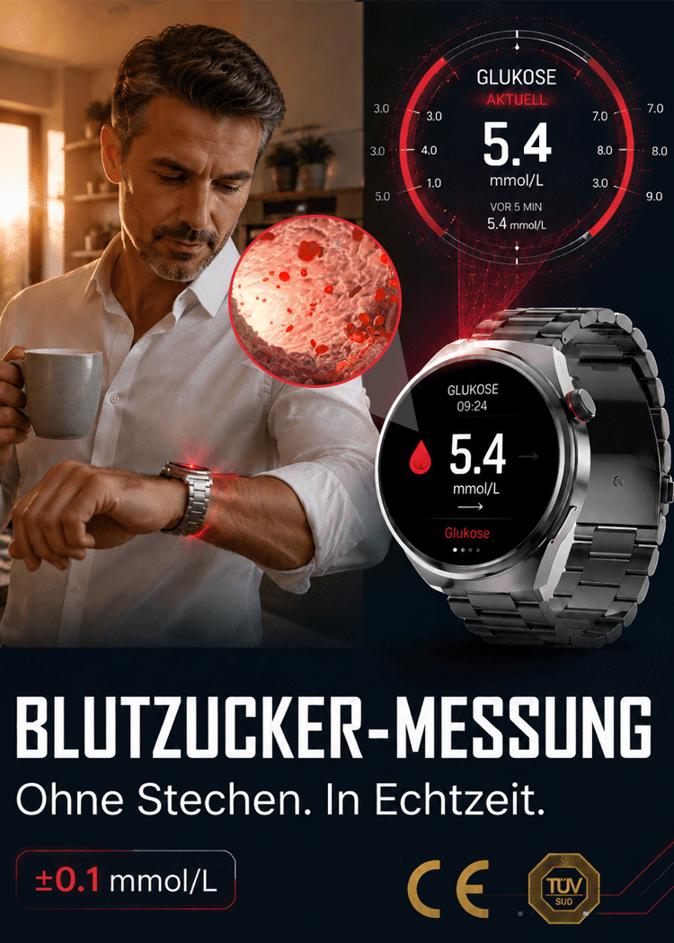 ⌚️【Das Spitzenmodell für alle Fälle】AI Smart Health Watch: Sportmodi in 4K-Qualität, IP68-Wasserfestigkeit und umfassende, schmerzfreie Blutzuckerüberwachung