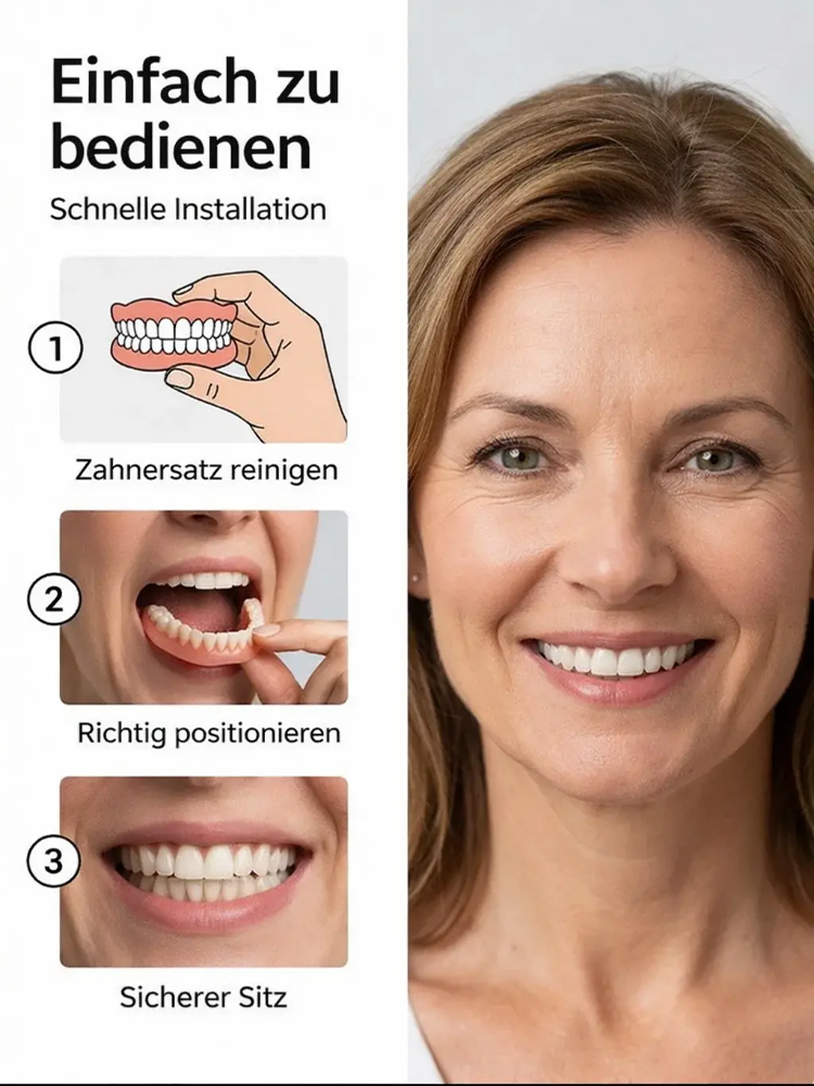 😁Kosmetisches Zahnprothesen-Pflegeset: In nur 3 Sekunden eingesetzt, weich und komfortabel, reizt den Mund nicht.