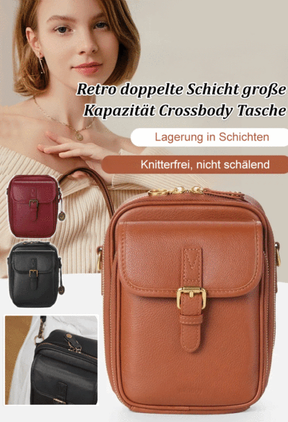 ✨ Umhängetasche im Vintage-Stil mit Doppelkammer-Design 🎒 — Geräumige Handtasche aus echtem Leder. Unsere Bestseller-Farben sind schnell vergriffen!