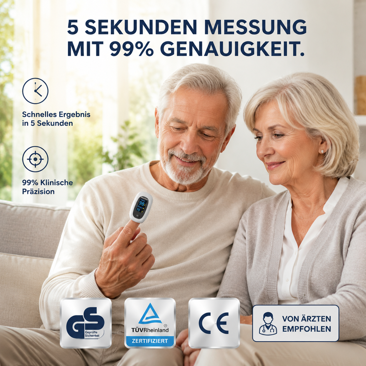 3-in-1-Blutzucker-, Herzfrequenz- und Pulsoximeter