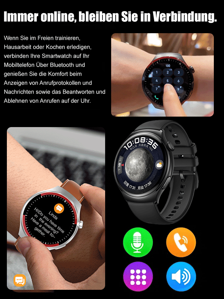 ⌚Watch4 Pro Gesundheits-Smartwatch | 24-Stunden-Herzfrequenz- und Blutsauerstoffmessung • Unabhängige eSIM