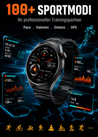 ⌚️【Das Spitzenmodell für alle Fälle】AI Smart Health Watch: Sportmodi in 4K-Qualität, IP68-Wasserfestigkeit und umfassende, schmerzfreie Blutzuckerüberwachung