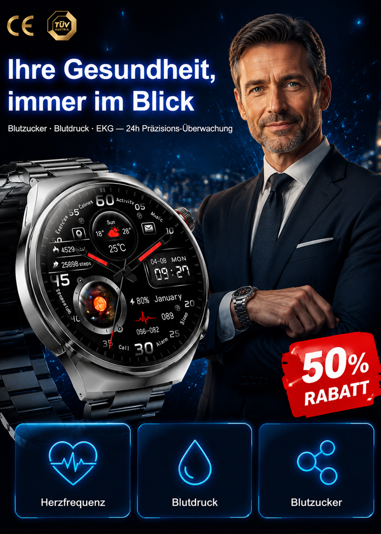 ⌚️【Das Spitzenmodell für alle Fälle】AI Smart Health Watch: Sportmodi in 4K-Qualität, IP68-Wasserfestigkeit und umfassende, schmerzfreie Blutzuckerüberwachung