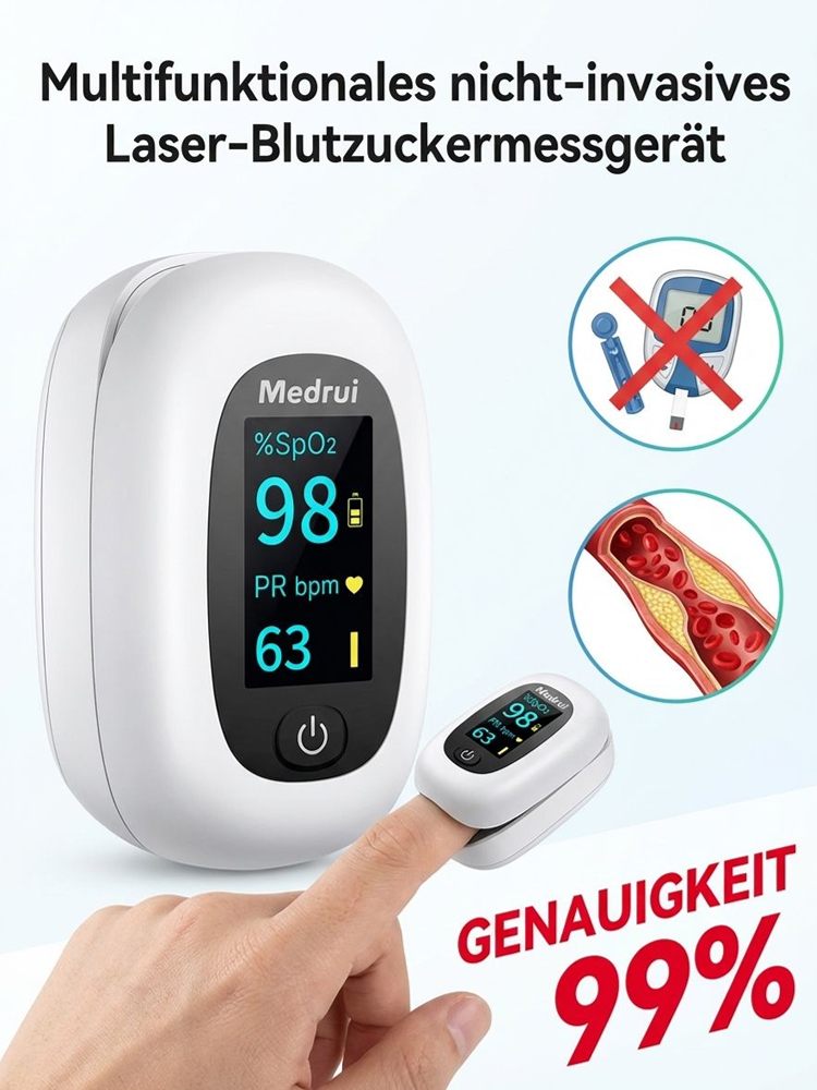 3-in-1-Blutzucker-, Herzfrequenz- und Pulsoximeter
