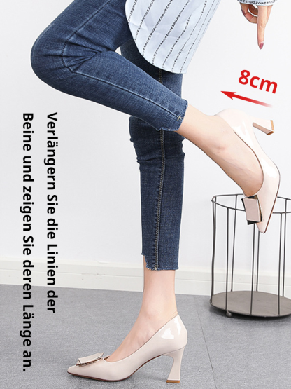 Ermüdungsfreie Pumps aus weichem Leder mit dickem Absatz