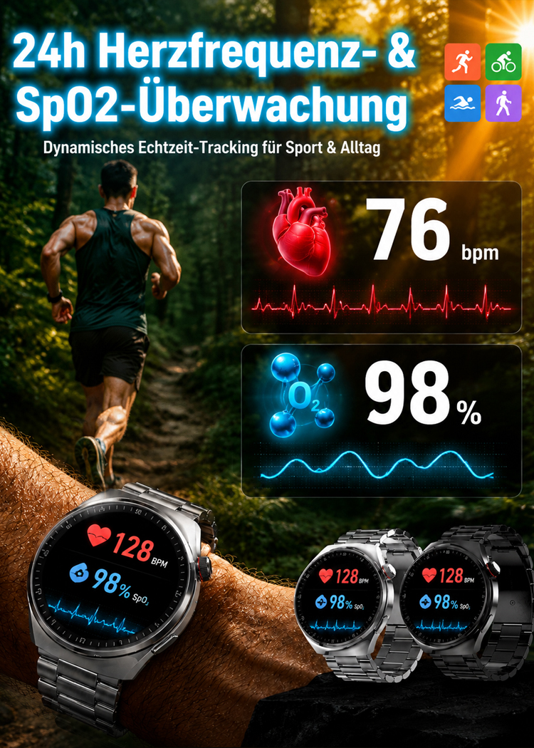 ⌚️【Das Spitzenmodell für alle Fälle】AI Smart Health Watch: Sportmodi in 4K-Qualität, IP68-Wasserfestigkeit und umfassende, schmerzfreie Blutzuckerüberwachung