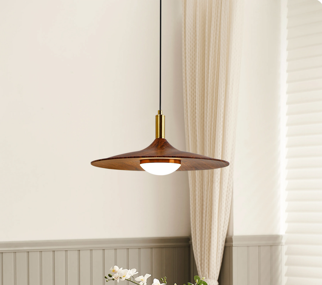 Carins Vintage Walnut Pendant Light Metal Acrylic Bedroom Dining Room