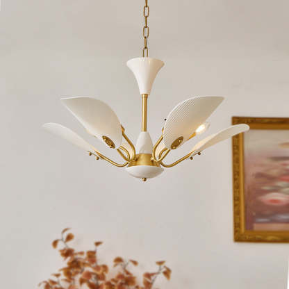 Alessio LED Chandelier: White & Gold Petal Design