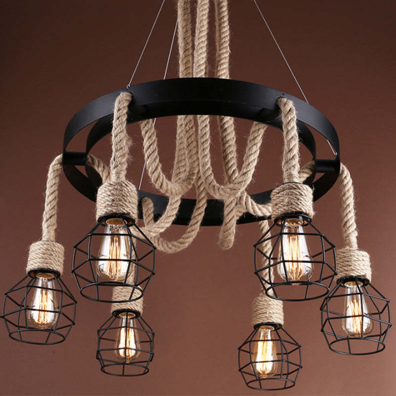 Epoch Industrial LED Chandelier Metal Rope Living Room Bedroom