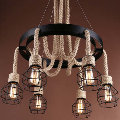 Epoch Industrial LED Chandelier Metal Rope Living Room Bedroom