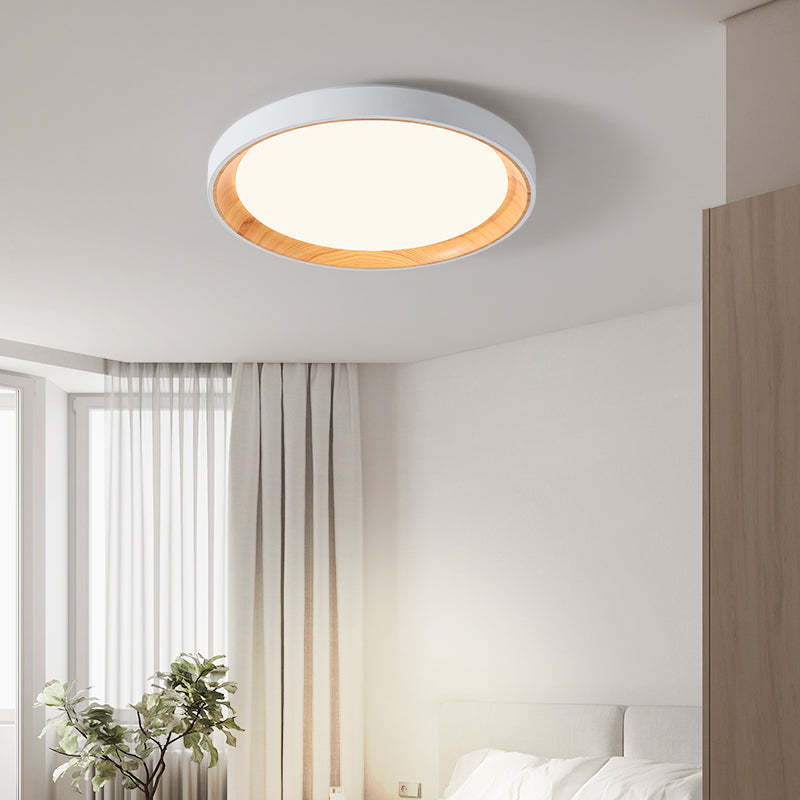 Quinn Modern LED Flush Mount Ceiling Light White Wood Kitchen