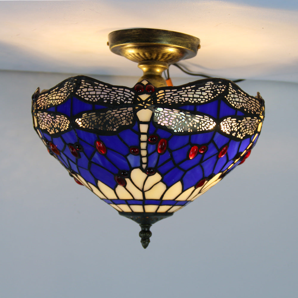 Eryn Vintage Flush Mount Ceiling Light Blue Dragonfly Living Room