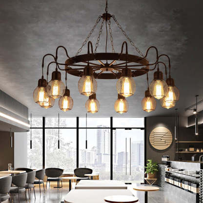 Industrial LED Chandelier in modern dining room, Alessio lighting