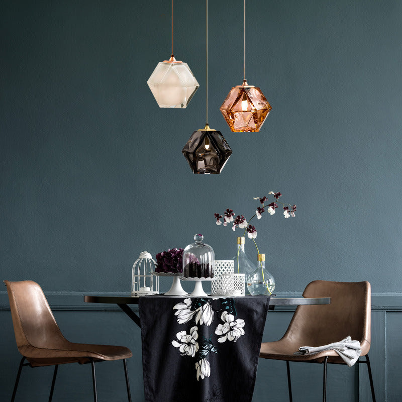 Hailie Polyhedron LED Pendant Light Metal Glass Kitchen Island