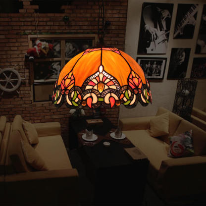Eryn Vintage Dome Pendant Light Orange Stained Glass Living Room