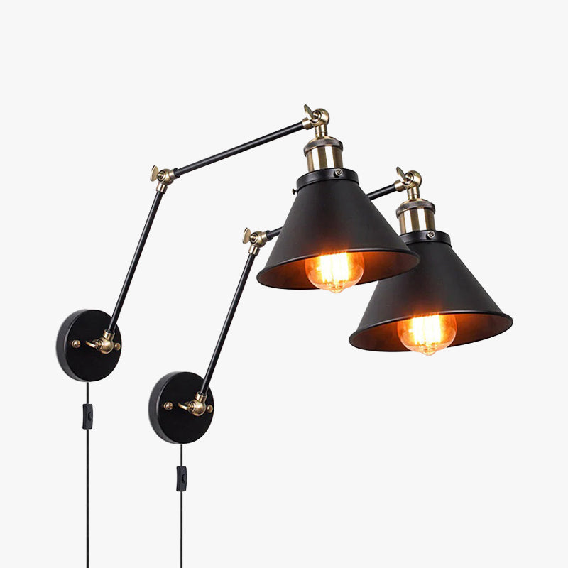 Brady Retro Wall Lamp with Swing Arm, Metal, Black & Gold