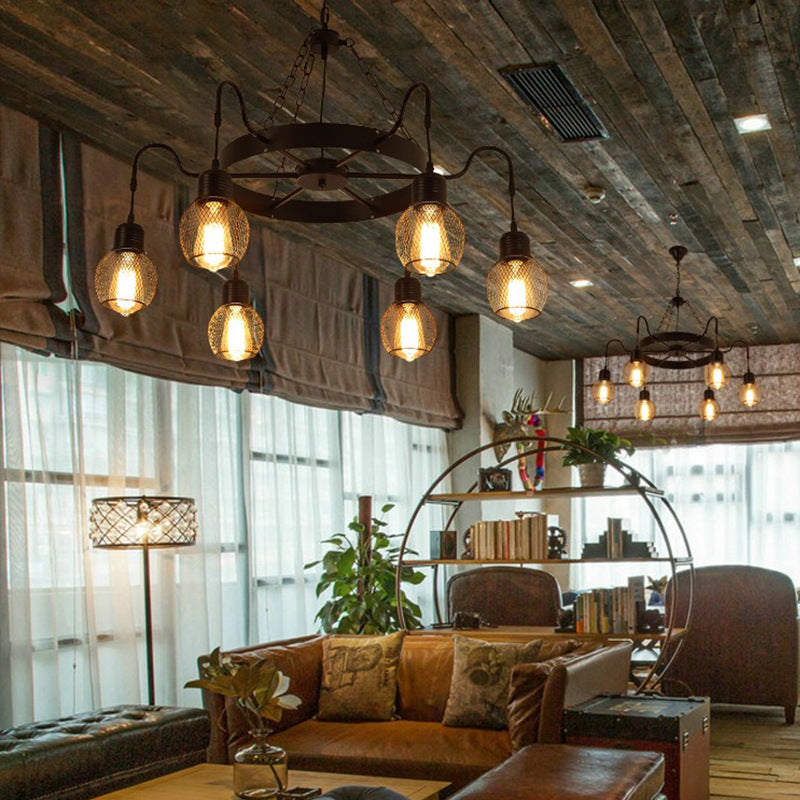 Industrial LED Chandelier in Living Room Setting