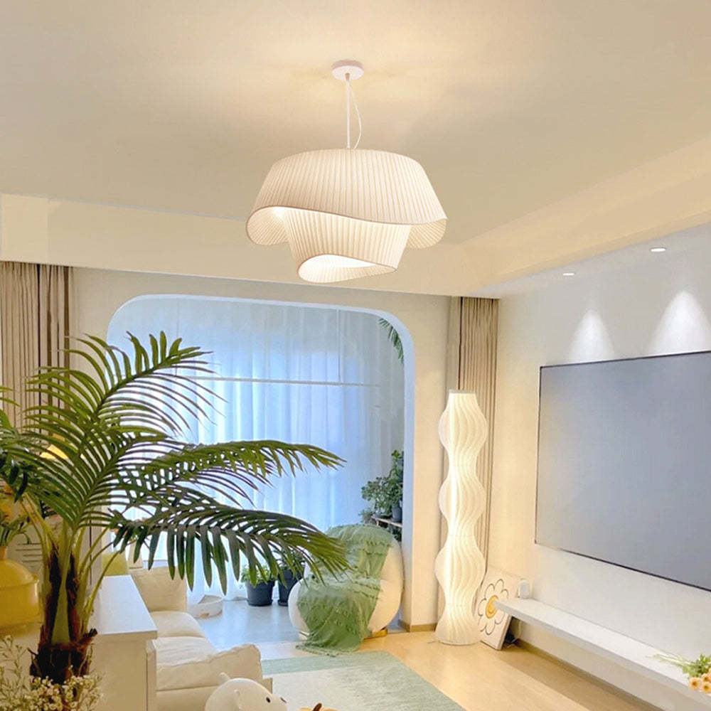 French Fabric/Metal Pendant Light, White | Las Sola