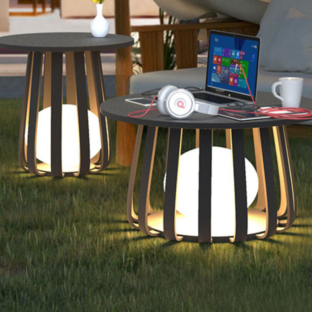 Orr Table Metal Outdoor Solar Floor Lamp, Hardwired/Solar, Black