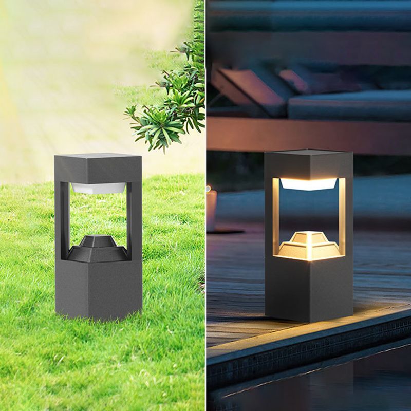 Pena Modern Rectangular Hollow Metal Outdoor Bollard Light, Black